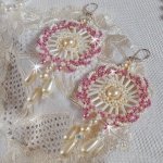 BO Détente montato con perline rotonde avorio e gocce perlate, perline rosa antico e traversine in argento 925